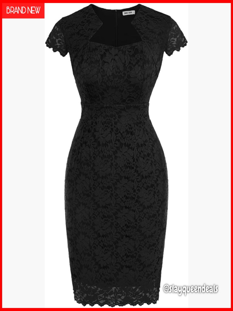 Cap Sleeve Lace Cocktail Dress Knee Length Bodycon Sweetheart Neck Work Dress